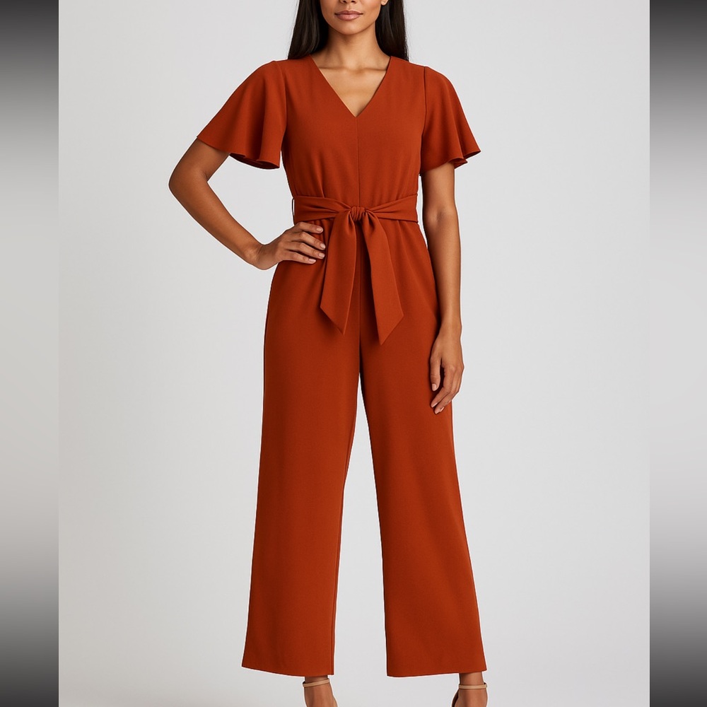 Preston & York Kayla V-Neck Flutter Sleeve Tie-Belt Jumpsuit – Size 16 (NWT)